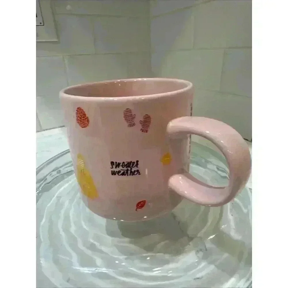 Starbucks Pink Ceramic Mug 12oz Fall Sweater Weather Drink Cup.